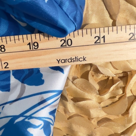 A355  Nancy Cottagecore Luxe Blue Floral Belted Midi Dress Puff Sleeve NWT L - Picture 7 of 7